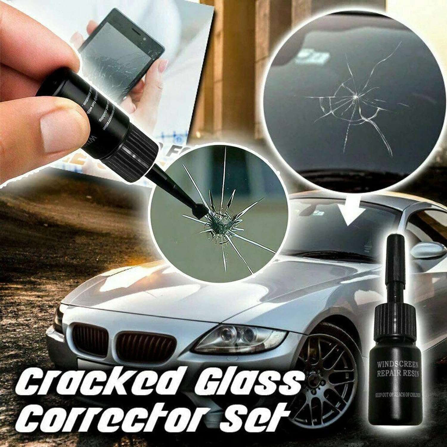 Cracked Glass Repair Kit Car Windshield Cracked Repair Glass Curing Glue  30ml